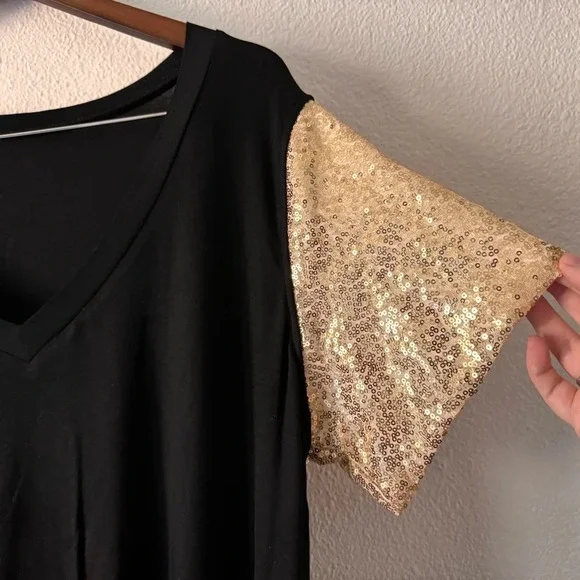 Sequin Short Sleeve Tee V Neck T Shirt Glitter Sparkles Loose Blouse Top 2XL - Picture 5 of 11